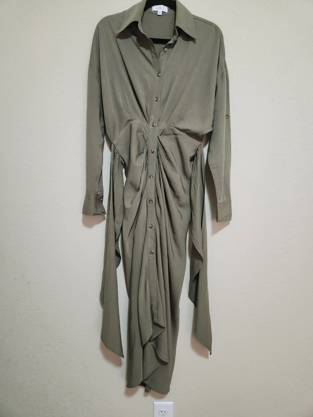 Mable Gwen Tencel Button Down Midi/Maxi Draped Dress In Olive Green Size Small - Picture 4 of 15